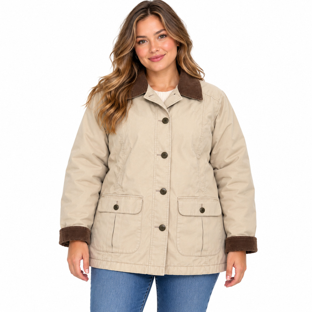 LL Bean Vintage Barn Coat Jacket Field Chore Canvas Corduroy Collar sz L